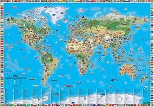 Bild von freytag & berndt (Hrsg.): Weltkarte für Kinder, 1:22.000.000, Poster metallbestäbt, freytag & berndt. 1:20'000'000
