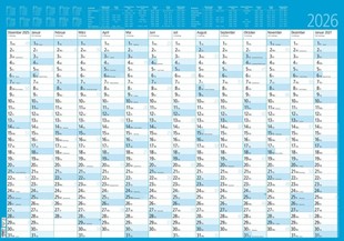 Bild von Zettler Kalender GmbH (Verlag) (Geschaffen): Zettler Jahresplaner 14 Monate foliert mit blauen Hintergrund 2026 - Wandkalender groß 86 × 60 cm, abwischbar, Monatsübersichten Dez. 2025-Jan. 2027, Feiertage & Ferientermine, FSC-zertifiziert