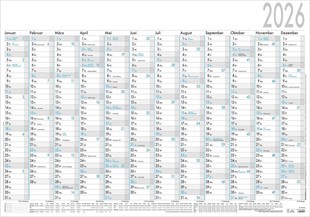 Bild von Zettler Kalender GmbH (Verlag) (Geschaffen): Zettler Plakatkalender 12 Monate 2026 - Jahreswandkalender 100 x 70 cm, 1 Seite mit 5 Spalten zur Urlaubsplanung, Tages-, Wochen- & Arbeitstagezählung, Ferientermine, schwarz/blau, 1 Stück gerollt